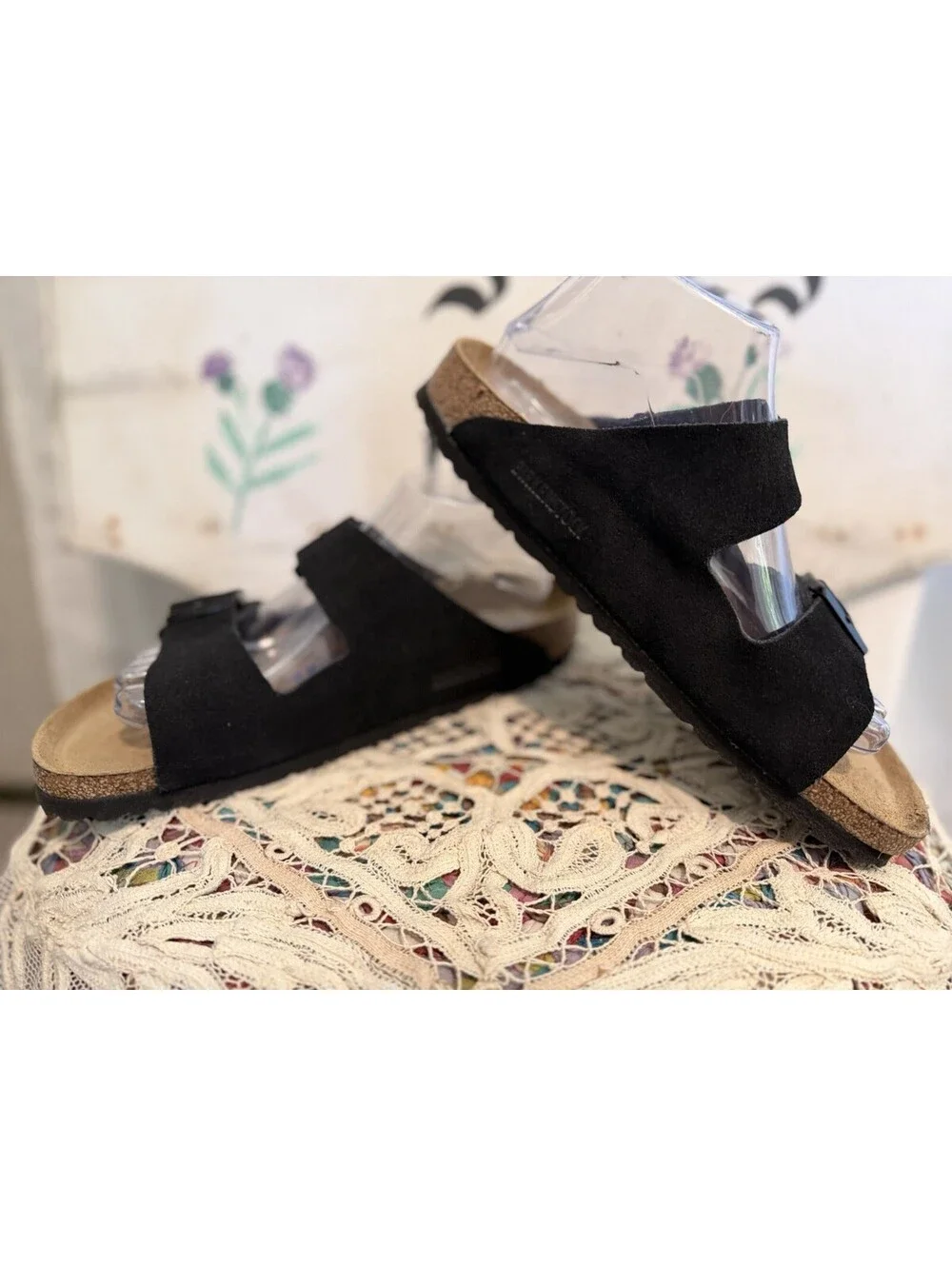 Birkenstock Arizona Soft Footbed Black Suede Leather Sandals Women’s Sz 41/10